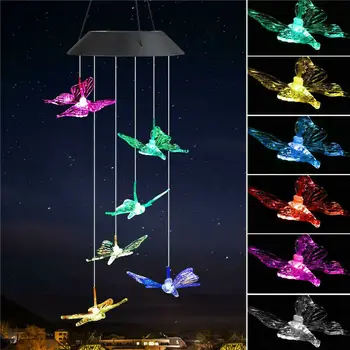 LED spalva Keičiasi Saulės Vėjo Varpelių Hummingbird Vėjo, Sodo Apšvietimas Šviesos Lempų apdaila Namo Balkono langą LED Lempos