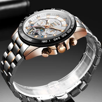 LIGE Skeletas Tourbillon Mechaninis laikrodis Vyrams, Automatinė Klasikinis Rose Gold Visų Plieno Mechaninė Rankiniai Laikrodžiai Reloj Hombre 2020 m.