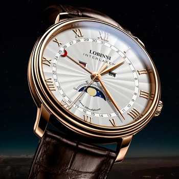 LOBINNI Vyrų Laikrodžiai Šveicarijos Prabangos Prekės Sapphire atsparus Vandeniui Mėnulio Fazės Japonijoje Miyota Kvarco Judėjimas Vyrų Laikrodis L3603M