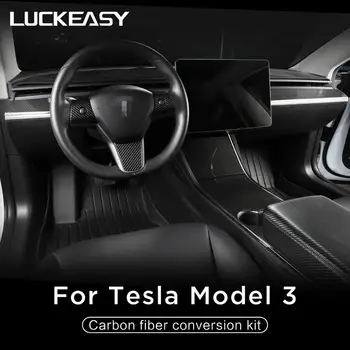 LUCKEASY Automobilių Aksesuarų, Interjero Tesla Model3 Anglies pluošto lango mygtukas/center control/durų rakinimo jungiklis komplektas pleistras