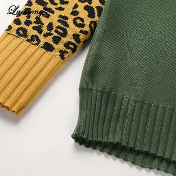 LUEISENY Moterų Megztinis Leopard O Kaklo, ilgomis Rankovėmis Paltai Moterims Gyvūnų Spausdinti Kratinys Puloveriai Laisvas Megztinis Megztinis Femme