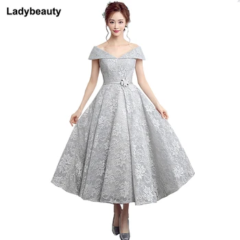Ladybeauty 2019 Nauja Elegantiška Prom Šalis Suknelė Vakare Nėrinių Suknelės Vestido de Festa V-kaklo, Nėriniai -up Suknelė be Rankovių Vestidos