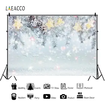 Laeacco Kalėdų Backdrops Pušų Šakas, Kankorėžius Star Light Bokeh Sniegą Fotografijos Fonas Žiemos Photophone Fotostudija