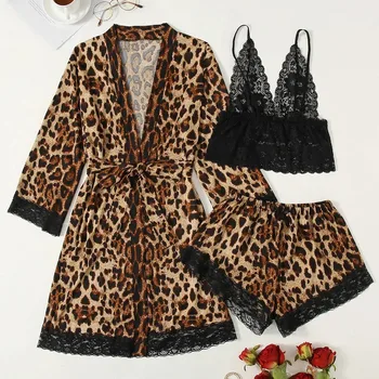 Leopard Suknelės, Satino, Šilko Pižama Moterų Nightdress Moteriškas Apatinis Trikotažas, Apatiniai Rūbeliai Sleepwear Suknelės Plius Dydžio Vestido De Mujer Naujas