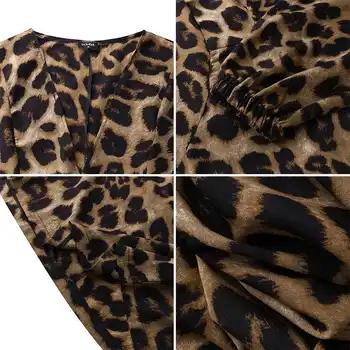 Leopardas Spausdinti Suknelė Moterims Rudenį ilgomis Rankovėmis Ilgas, Maxi Suknelė Sundress VONDA 2021 m. Derliaus Šalis, Kaftan Suknelė Plius Dydis Vestido
