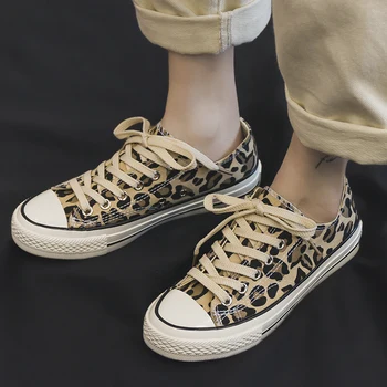 Leopardas spausdinti batai moterims 2021 naujas universalus Atsitiktinis aukšto viršų drobė batai moterims pavasario plokščiu dugnu studentų mados ju