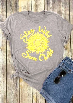 Likti Laisvėje Saulė Vaiko Marškinėliai mados drabužių Atsitiktinis Medvilnės Derliaus Tee Gold Sun flower Grunge Viršūnes estetinės dovanos Camisetas