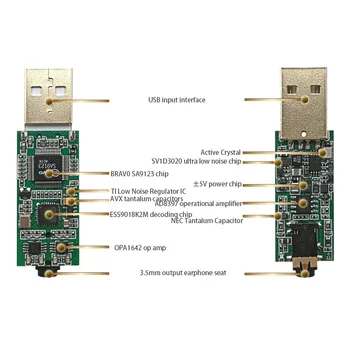 Lusya ES9018K2M USB Portable VPK HIFI USB Išorinio Garso Kortelių Dekoderis SA9123 32 bitų 192kHZ Už Amp T0015