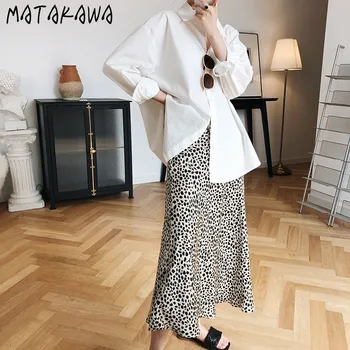 MATAKAWA Streetwear Elegantiškas Satino Leopardas Spausdinti Sijonas Moterims 2020 Naujų High Waisted Slidinėti-line Sijonai