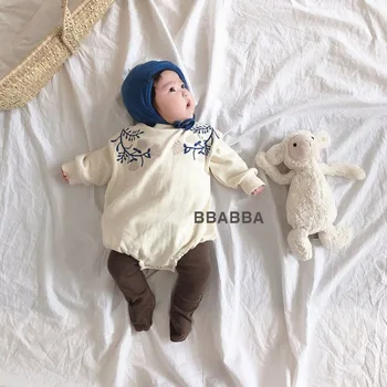 MILANCEL kūdikių drabužiai kailio pamušalu kūdikių berniukų bodysuits embrodiery bamblys baby kombinezonas o - kaklo baby one piece