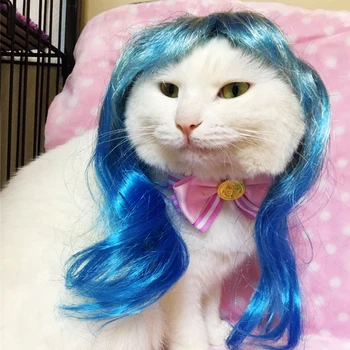 [MPK Katė Perukai] Mėlyna ir Purpurinė Perukus Katėms, Mielas Katės Kostiumas Assessories, Katė galvos Apdangalai