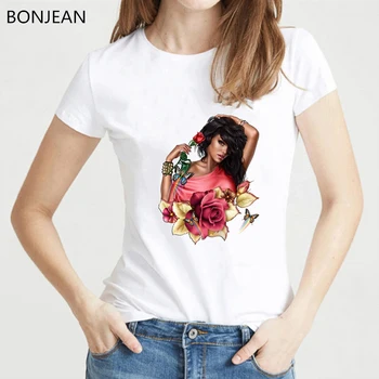 Madinga Juoda Mergina Atspausdinta marškinėliai moterims drabužių 2019 Melanino Poppin marškinėlius moterų Harajuku marškinėliai tumblr topai marškinėliai, femme