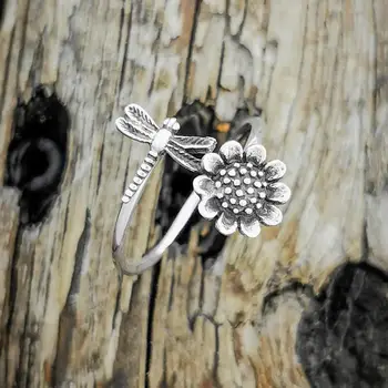 Mados Daisy Saulėgrąžų Mažas Dragonfly Vabzdžių Moterų Žiedai Vestuvės Vestuvinis Žiedas Šaliai, Papuošalai