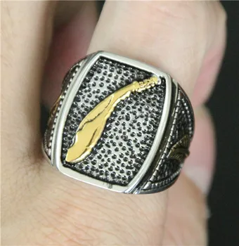 Mados Kietas, Auksinis Peilis Žiedas 316L Nerūdijančio Plieno Mens Žiedas Juosta Šalies Naujų Lapų Mados Žiedai