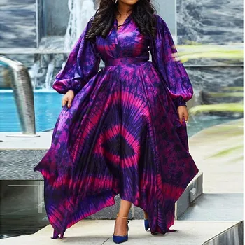 Mados Violetinė Žibintų Rankovės Moterų Suknelė Plius Dydžio Spausdinimas Prarasti Motinos Aukšto Juosmens Varčias, V-kaklo, Nereguliarus Suknelės Naujausias