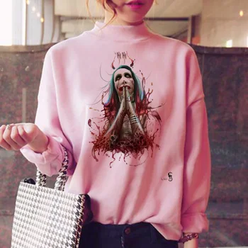 Marilyn manson hoodies moterų ulzzang negabaritinių kawaii gaubtu palaidinukė harajuku mados negabaritinių korėjos stiliaus vilnos