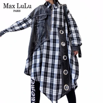 Max LuLu 2020 M. Pavasarį Korėjos Stiliaus Ponios Prarasti Suknelės, Vyriški Džinsai Kratinys Suknelė Pledas Derliaus Streetwear Plus Size Vestidos