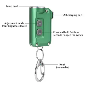 Mažas Žibintų Kišenėje Mini Žibintuvėlis Dvigubas Jungiklis Baltas LED Žibintuvėlis USB Įkrovimo Lanterna Pultelio Šviesos Kuprinė su Baterija