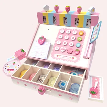 Mediniai vaikų modeliavimas prekybos centruose kredito kortelės mašina kasa vaikų žaisti namus, mediniai žaislai, vaikų gimtadienio dovana