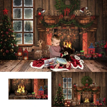 Medžio namas žaislas traukinio Kalėdų Retro Fotografijos Backdrops Dekoras Vaikų Šalis Photocall Fone langas Foto Studija