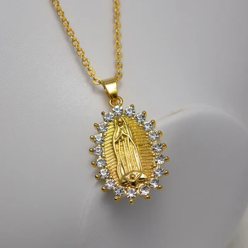 Mergelės Marijos kalnų krištolas Karoliai Karoliai Pakabukas Grandinės Aukso Spalvos Deivė Katalikų Papuošalai Karoliai Moterų Katalikybė