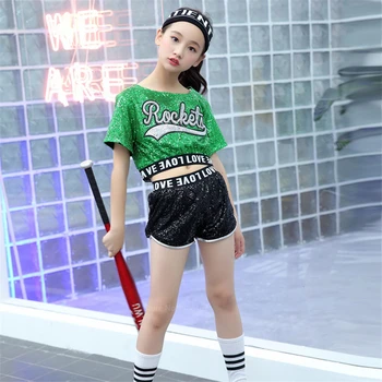 Merginos Blizga China Džiazo Šokių Drabužiai Vaikams Cheerleader Kostiumai Šokių Hip-Hop Veiklos Šiuolaikinių Šokių Drabužių Rinkinys