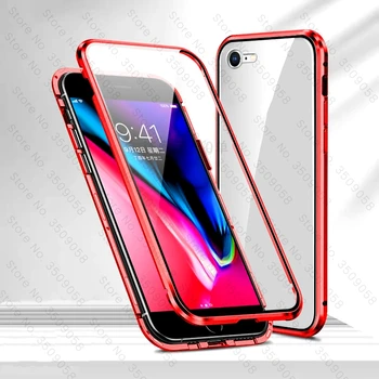 Metalo magnetinių 360° pilnos apsaugos flip case for iphone SE 2020 m. dvipusis grūdinto stiklo dangtis iphonese 2020 ise2 se 2 atvejai