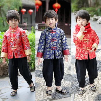 Mielas Berniukai Satino Dragon Tangzhuang Kinų Kungfu Kostiumas