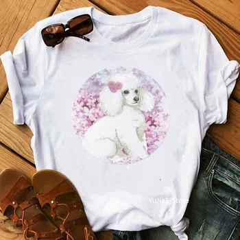 Mielas Rožinė pudelis gyvūnų spausdinti balti marškinėliai moterims šuo mamos meilužis marškinėliai Motinos diena dovana vasaros 2020 m. moters drabužius užsakymą marškinėlius