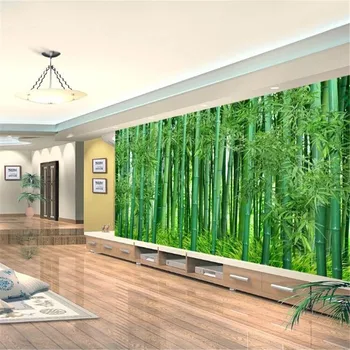 Milofi užsakymą didelis tapetai, freskos paprasta HD žalia bambuko miškų peizažas gyvenamasis kambarys su sofa-lova, TV foną sienos