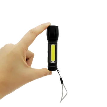 Mini USB Įkraunamas LED taktinis Žibintuvėlis 2 sijų COB Nešiojamų Žibintų Priartinimo funkcija su Lithum Baterija stovyklavimo, žvejybos