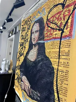Mona Lisa Grafiti Gobelenas Sienos Kabo Bohemijos Paplūdimio Kilimėlis Poliesteris, Antklodė, Jogos Kilimėlis Namų Miegamajame Meno Kilimas