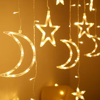 Moon Star Lempos, LED Lempos, Styginių Kalėdų Žiburiai Apdailos Atostogų Žiburiai Užuolaidų Lempos 3.5 m, Vestuvių 220v Pasakų Šviesos Eilutę Rinkinys