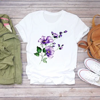 Moterims Gėlių trumpomis Rankovėmis Spausdinti Gėlių Akvarelė Drabužius Vasaros Marškinėliai T-shirts Viršuje T Grafinis Moterų, Merginų, Moterų Tee Marškinėliai