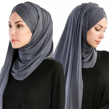 Moteris Musulmonų Kietas Jersey Šalikas Ilgas Skarelė Padengti-iki Skrybėlę Wrap Skara Kuklumas Turbaną Bžūp Momentinių Underscarf Lengva nešioti