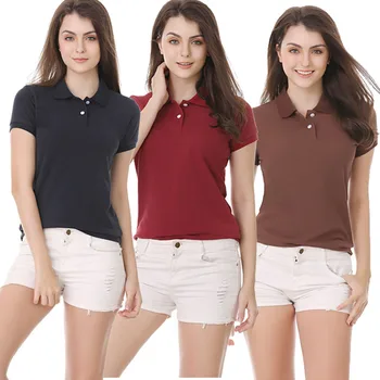 Moteriški POLO marškinėliai, moteriški trumpas rankovėmis vasarą, moterų topai atvartas slim fit elastinga marškinių apykaklės dugno marškinėliai, Medvilnės POLO