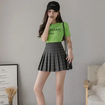 Moterys Trumpas Klostuotas Pledas Sijonas Korėjos Slim Fit Didelė Juosmens Preppy Stiliaus Sijonai Mergaitėms Mados Mini-Line Sexy Cute Drabužiai