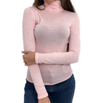 Moterų Panele Laisvalaikio vientisos Spalvos Marškinėliai Golfo Seksualus Stora ilgomis Rankovėmis Viršūnes Moterų Basic Marškinėliai Pavasarį, Rudenį 2018