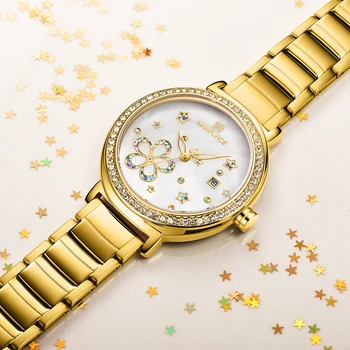 Moterų Prabangūs Krištolo Gėlių Aukso Laikrodžiai NAVIFORCE Moterų Mados Kvarco Žiūrėti Ponios Nerūdijančio Plieno, atsparus Vandeniui 2020 Naujas Laikrodis