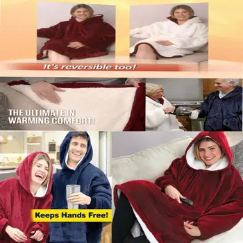 Moterų, Vyrų Žiemos Vilnos Nešiojami Antklodė Su Rankovėmis Ir Kišenėje Micro Pliušinis Šiltas Snuggie Šilumos Sleepwear Nakties skraiste