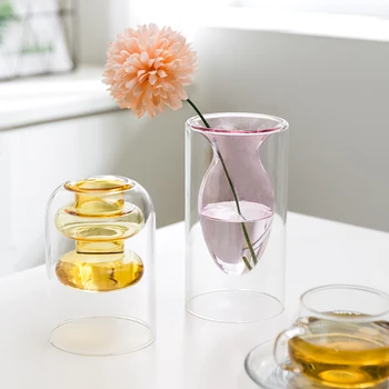 Namų dekoro priedai Šiaurės stiliaus Spalvinga Stiklas, Skaidri Vaza Gėlių kompozicijų Hydroponic Akvakultūros Butelis Stalo