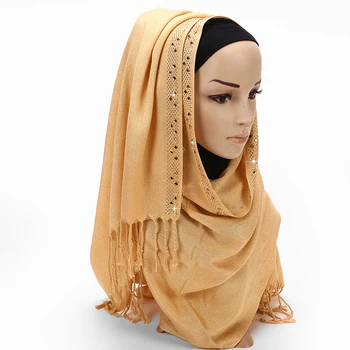 Nauja Mada Moterims, Kutai, Kaklaskares Paprasto hijab Musulmonų Pearl Šalikai Blizgučiai Wrap Hijab 13 spalvų