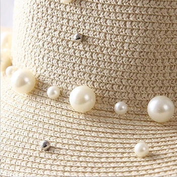 Nauja Pavasario Vasaros Skrybėlės Moterims Gėlių Karoliukai plačiais Kraštais Džiazo Panamos Skrybėlė Saulės Skydelis Paplūdimio Skrybėlę Gėlių Pearl kniedės Šiaudų Skrybėlę