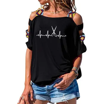 Nauja Vasaros Širdies Kirpykla Marškinėliai Moterims Medvilnės trumpomis Rankovėmis Mergaitėms Marškinėlius Kirpykla T-shirt Seksualus Tuščiaviduriai Iš Peties Tee