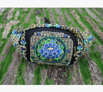 Naujas Ateina Mados Siuvinėti Moterų juosmens krepšiai!Karšto Gėlių aplikacija Lady Juosmens Paketai Universalus Anglija Stiliaus Drobės Juosmens krepšys