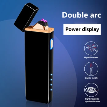 Naujas Atvėsti Dvigubo Kampo Cigarečių elektros Lengvesni USB Įkrovimo Nešiojamas elektrinis Ekranas Vėjo Žiebtuvėlių, Rūkyti priedai