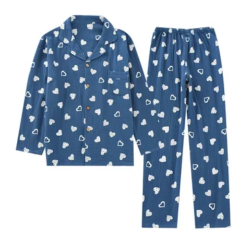 Naujas Krepo Medvilnės Vyrams Pavasarį ir Rudenį Plonas Namų Pižama ilgomis Rankovėmis Pižamą Minkštas Mens Pajama Nustatyti 2 Gabalas Sleepwear Homewear