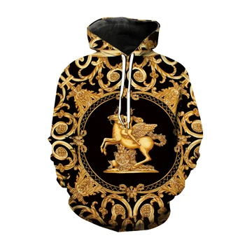 Naujas Mados Hoodies Baroko Stiliaus 3D Atspausdintas Megztiniai Vyrams, Moterims, Auksinis Derlius Negabaritinių Hoodie Hip-Hop Puloveris Unisex Paltai