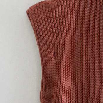 Naujas Moterų High Street Pečių Paminkštinimu Dizaino, Kieto Trumpas Mezgimo Megztinis Moteriška Elegancija Sleeveles Atsitiktinis Puloveriai Viršūnės
