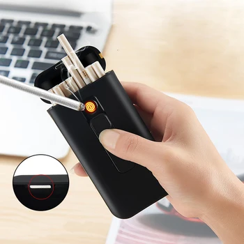 Naujas USB Įkrauti Lengvesni Cigarečių Dėžutė su Lengvesni Atveju Kūrybiniai Grafikos USB Įkrovimo Vėjo Flameless Elektroninis Žiebtuvėlis